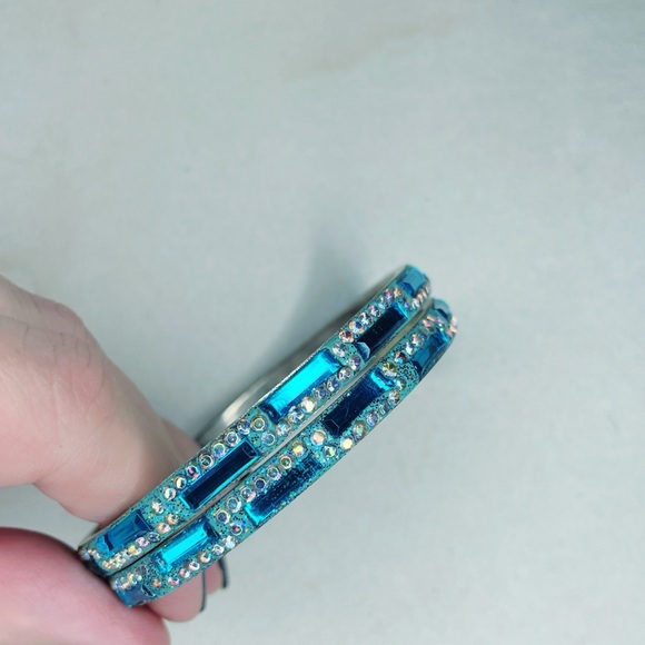 4012. Blue Rhinestone Bangle Bracelet Set - Picture 2 of 4
